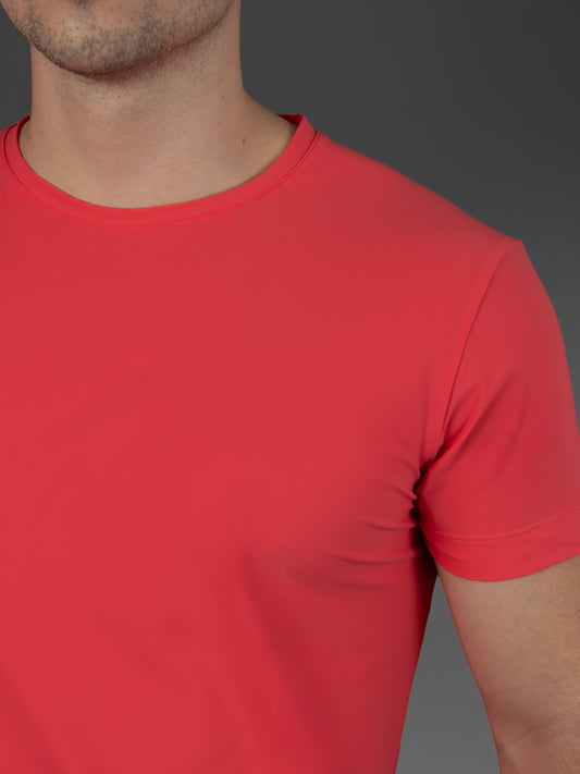 Camiseta hombre técnica rojo salmón