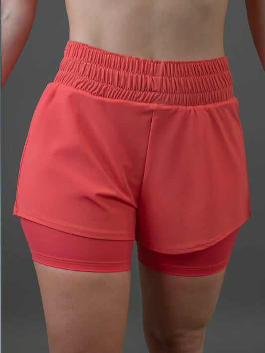 Short con legging interior rojo salmón