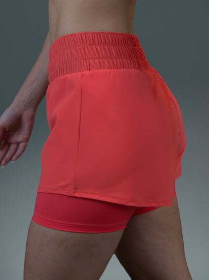 Short con legging interior rojo salmón