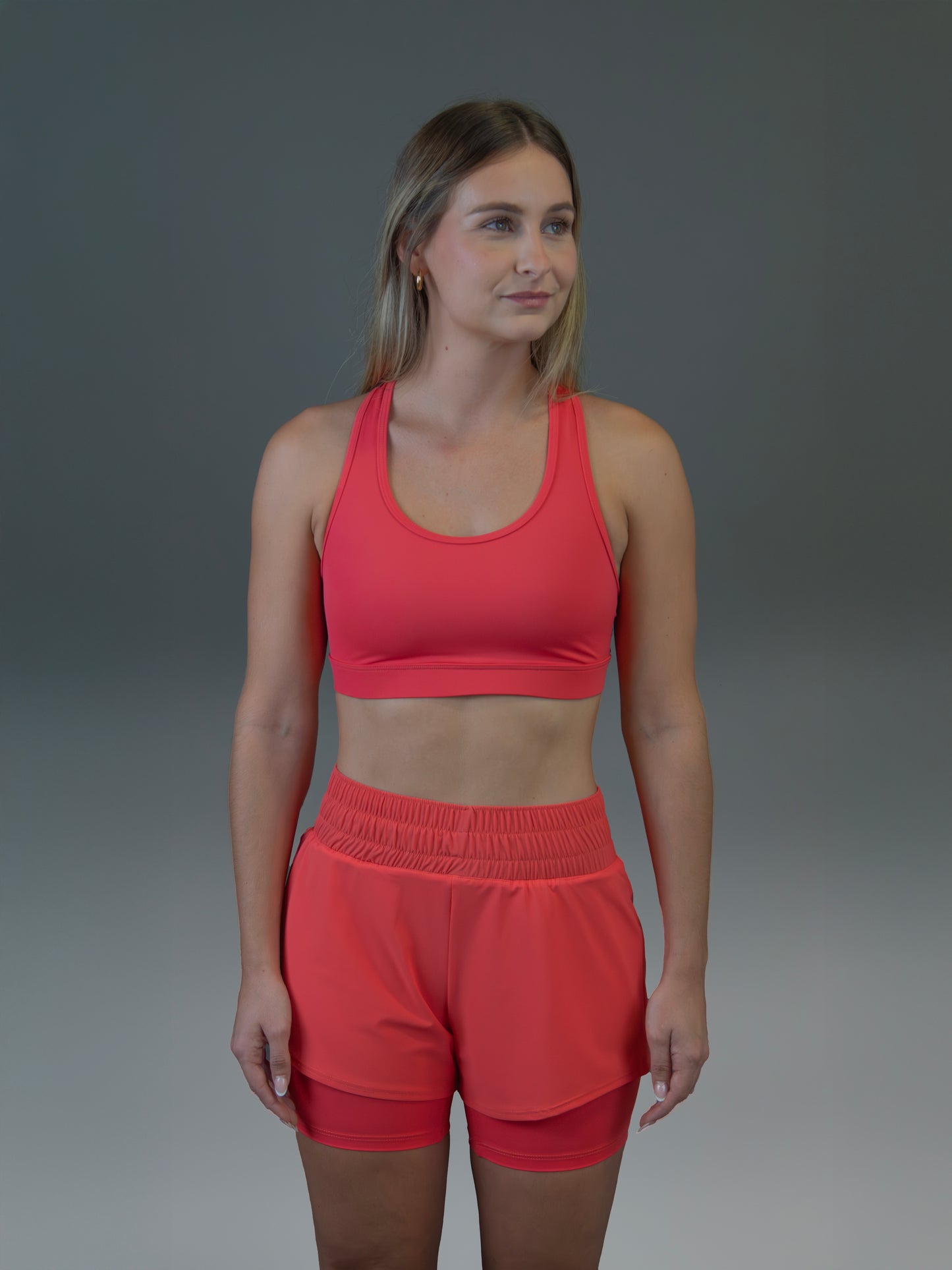 Short con legging interior rojo salmón