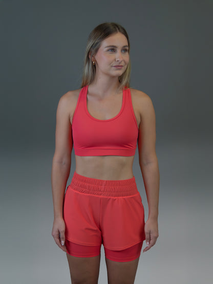 Short con legging interior rojo salmón